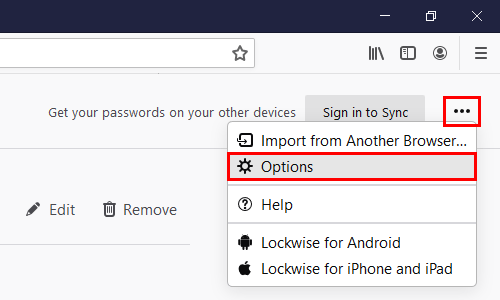 Firefox Logins and Passwords options