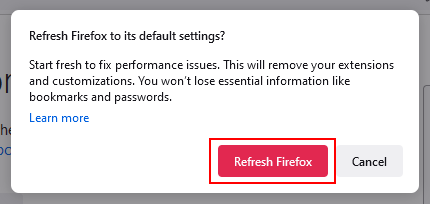 Firefox reset settings