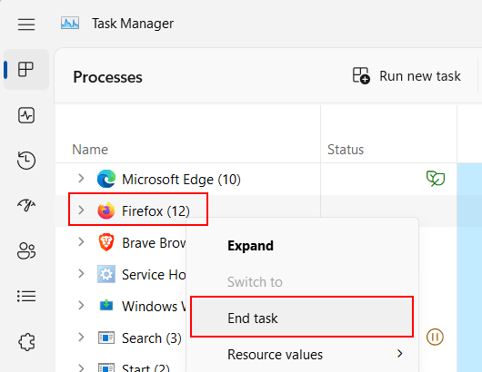 Force close a frozen program using Task Manager