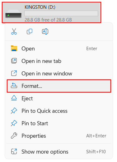 Format a USB drive in Windows 11