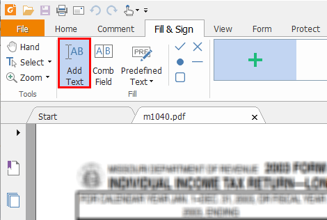 Foxit Reader Add Text button
