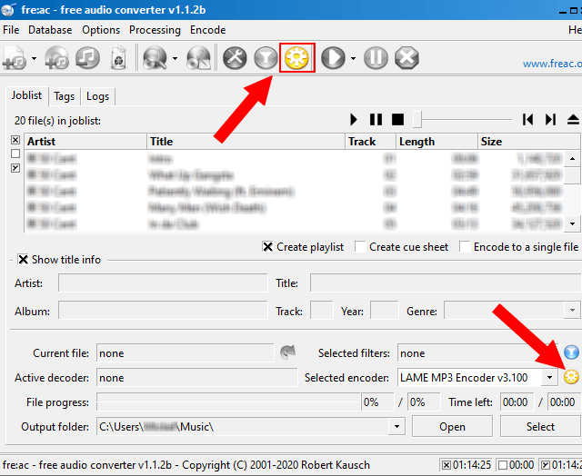 fre:ac encoder settings button