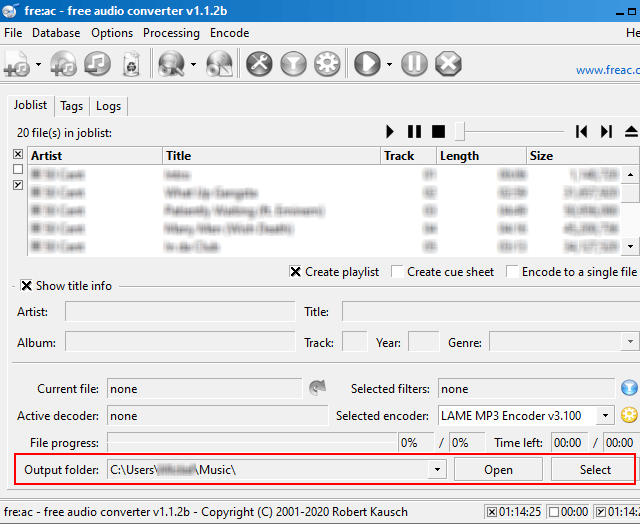 fre:ac output folder