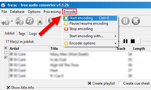 fre:ac start encoding