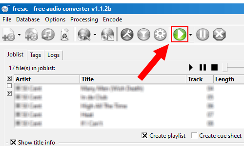 fre:ac start the encoding process button