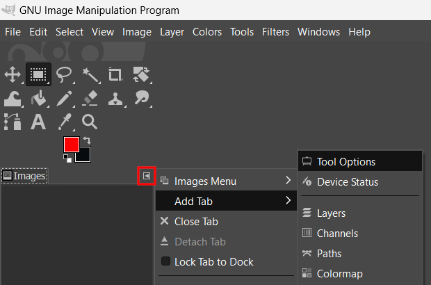 Get Tool Options back in GIMP