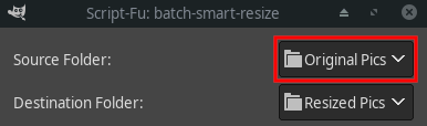 GIMP batch-smart-resize source folder selection menu