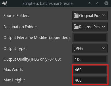 GIMP batch-smart-resize width and height settings