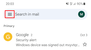 Gmail app menu button