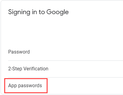 Google account app passwords