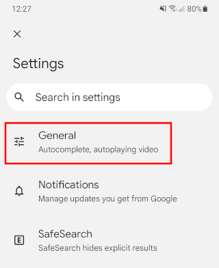Google app general settings