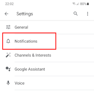 Paramètres des notifications de l'appli Google