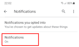 Google app notifications settings