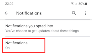 Paramètres des notifications de l'appli Google