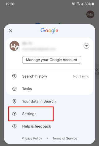 Google app settings