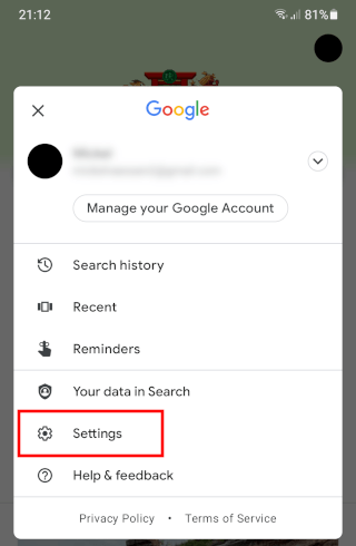 Google app settings