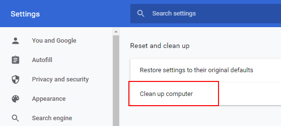 Google Chrome clean up omputer