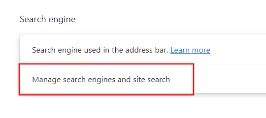 Manage search engines and site search in Google Chrome