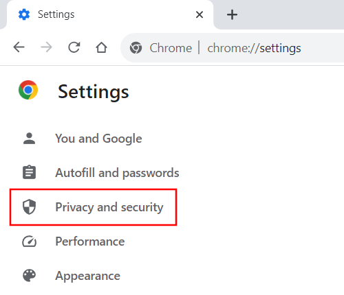 Google Chrome Privacy and security settings