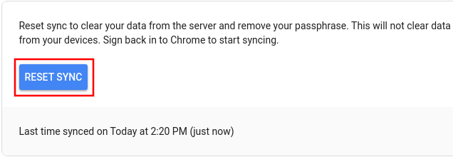Google Chrome reset sync button