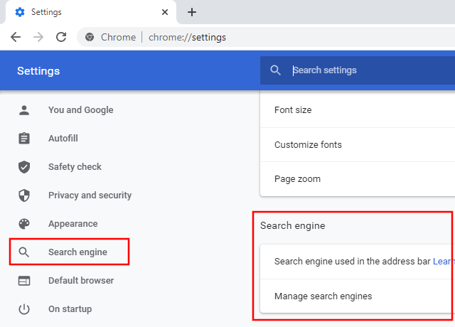 Google Chrome search engine settings