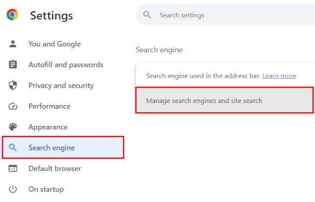 Google Chrome search engine settings