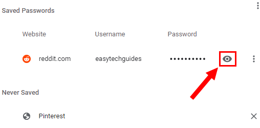 Google Chrome show password button