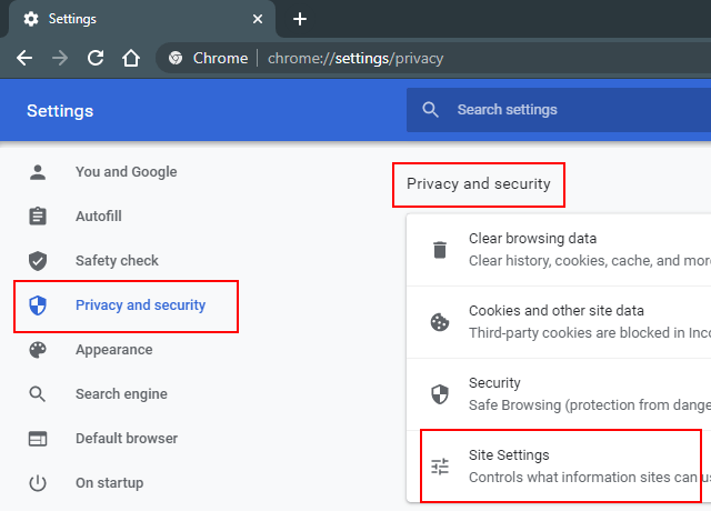 Google Chrome Site Settings