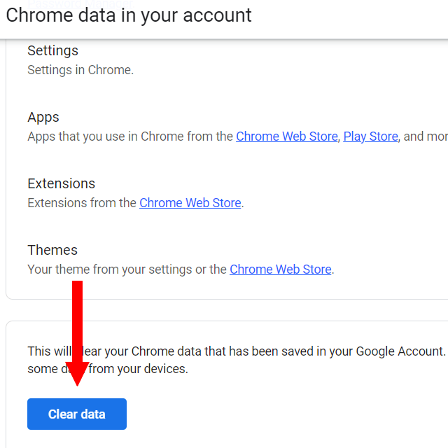 Google clear data button