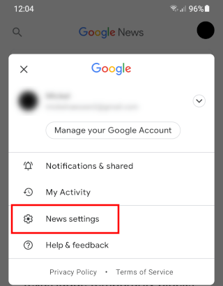 Google News app settings