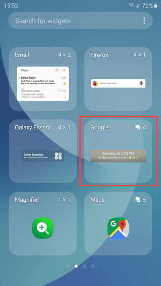 Google widget on Samsung Galaxy