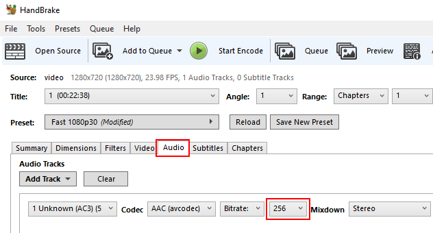 HandBrake audio settings