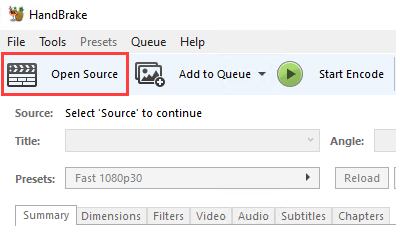 HandBrake Open Source button