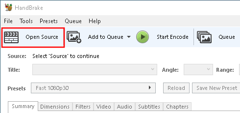 HandBrake Open Source button