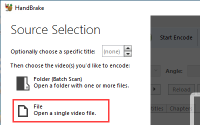 HandBrake open video file button