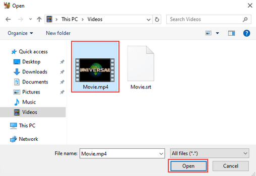 HandBrake open video file window