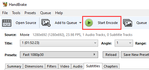 HandBrake Start Encode button