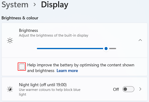 Help improve the battery by optimizing the content shown and brightness
