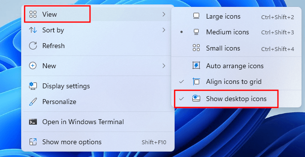 Hide all desktop icons from the desktop in Windows 11