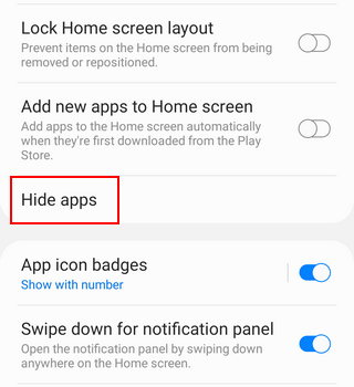 Hide apps setting