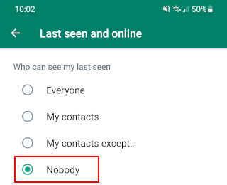 Hide last seen status on WhatsApp