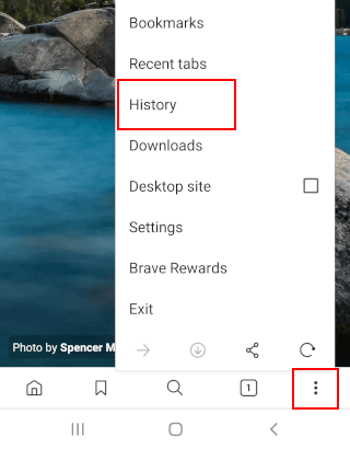 Historique sur Brave sur Android