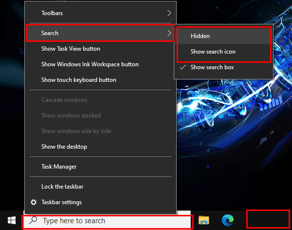 How to remove the search bar from the taskbar in Windows 10