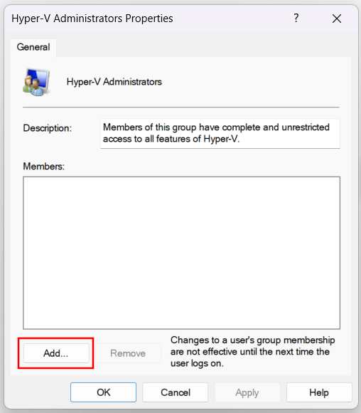 How to add a user to the Hyper-V administrators group