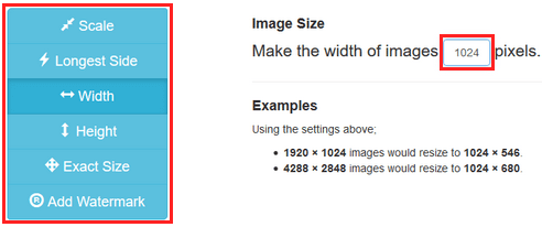 Image resize options on bulkresizephotos.com