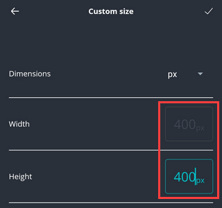 Image width and height setting in Canva app