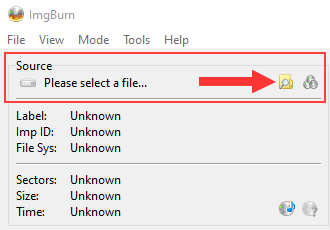 ImgBurn Browse for a file button