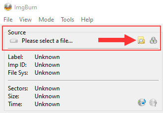 ImgBurn Rechercher un bouton de fichier