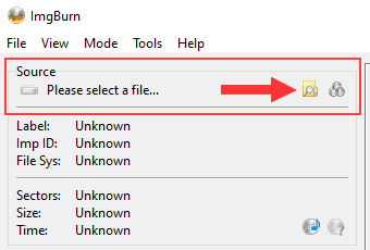 ImgBurn Browse for a file button
