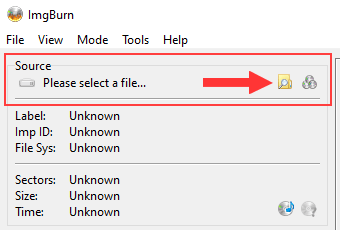 ImgBurn Rechercher un bouton de fichier
